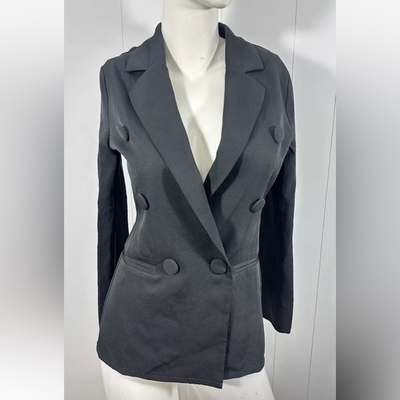 NWT Eilly Bazar Womens Size XS Black Tuxedo Blazer Jacket Button Front Collared - Picture 1 of 10